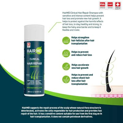 HairMD Transplant Clinical Repair Shampoo, 100ml Biotin Shampoo for Hair Growth Protects Post-Transplant Scalp - Reduces Itching and Redness - Prevents Hair Loss