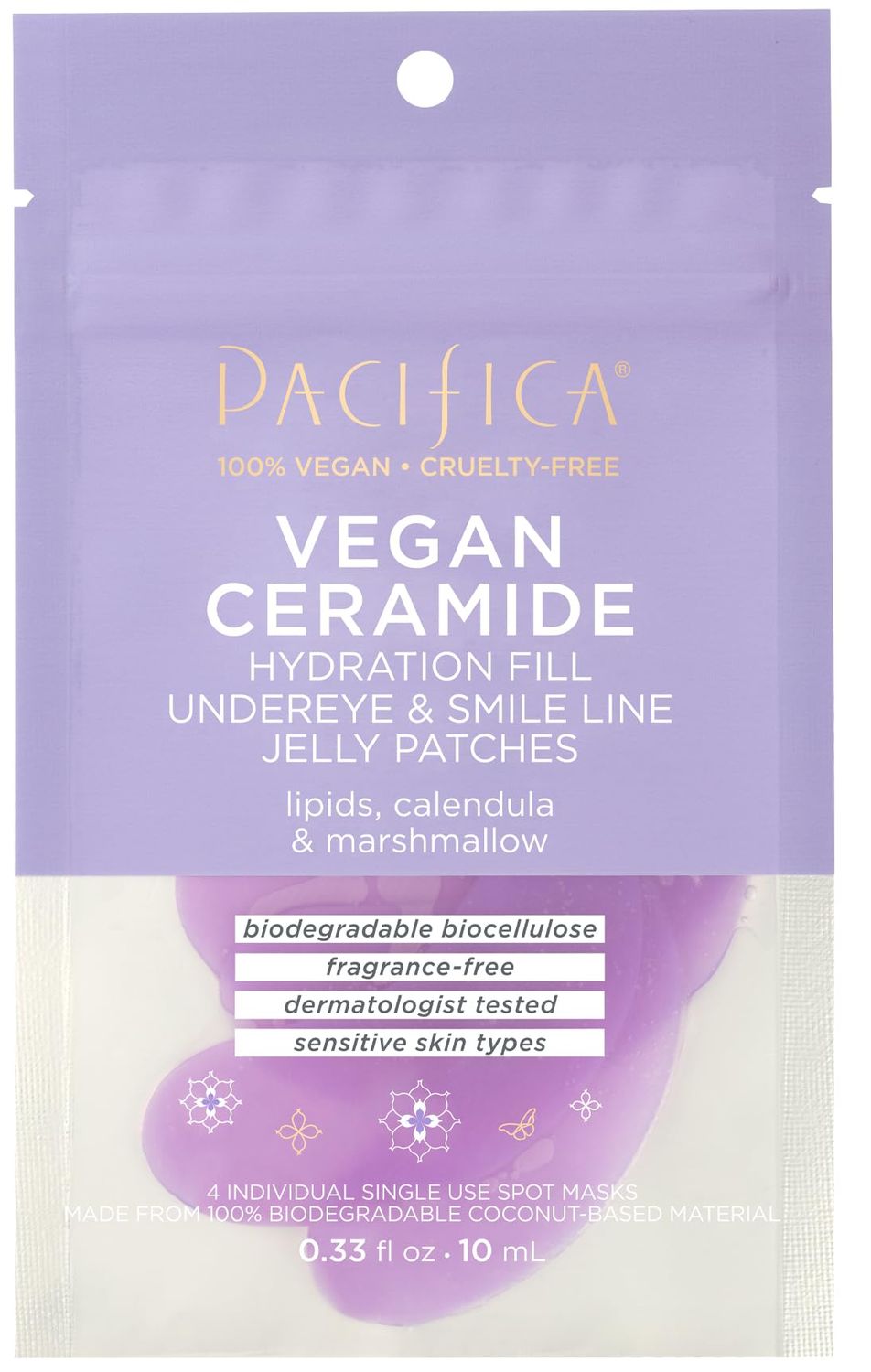 Pacifica Undereye Mask Vegan Ceramide Hydrating Jelly Eye Patches - Under Eye Smile Line Masks for Fine Lines Puffiness, Barrier Repair for Sensitive Skin, Fragrance-Free Vegan Clean Beauty