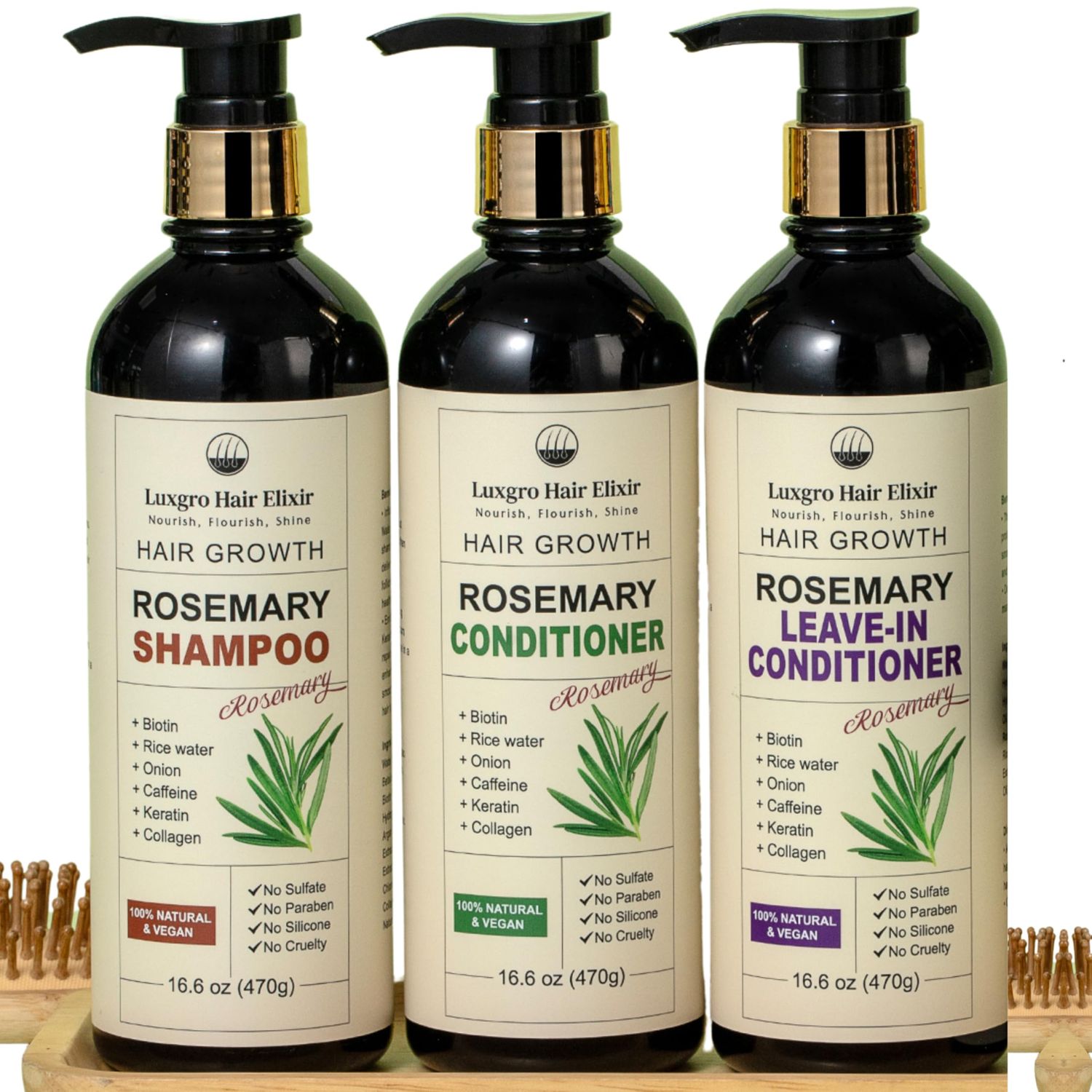 LuxGro Nourishing Hair Care Set - Shampoo, Conditioner Leave-In Conditioner for Hydration Growth (Pack Of 3)