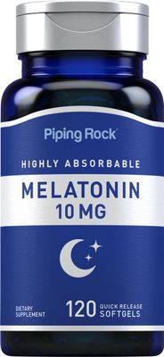 Piping Rock Melatonin 10mg 120 Softgel Capsules Quick Release Supplement Non-GMO, Gluten Free
