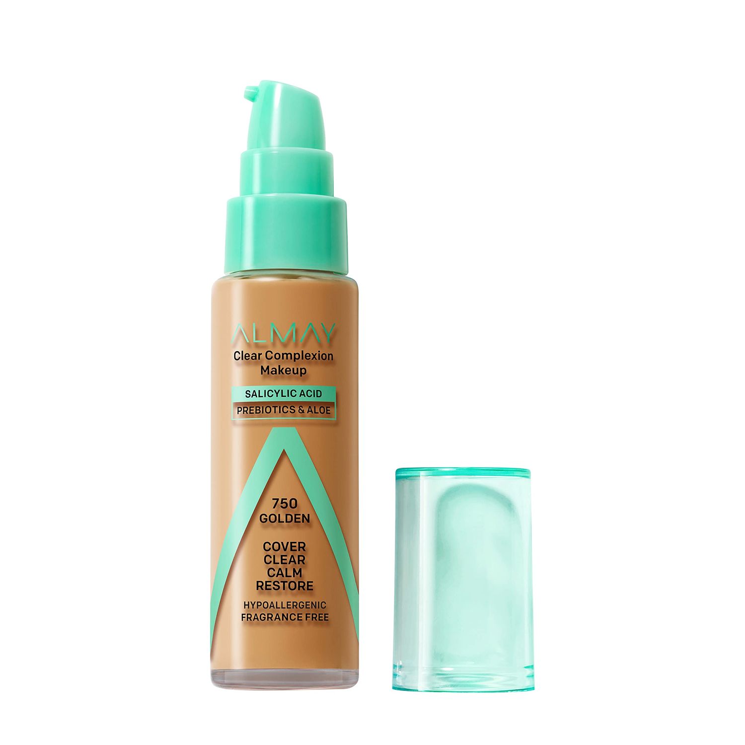 Almay Clear Complexion Acne Foundation Makeup with Salicylic Acid, Medium Coverage, Soft Matte Finish, Hypoallergenic, Cruelty- Fragrance-Free, Dermatologist Tested, 750 Golden, 1 fl oz