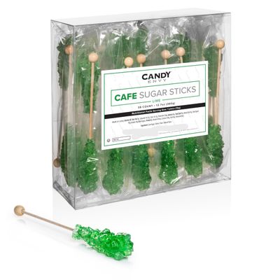 Candy Envy - 36 ct Green Cafe Sugar Sticks Rock Candy - Individually Wrapped - Lime Flavored