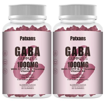 2 Packs 1000mg GABA Gummies, melatonin Free, Contains L-theanine, 5-hydroxytryptophan, Vitamin D3 - Natural Sleep Support for Adults, Relaxation and Mood, Vegan, Blueberry Flavor, 120 Count.