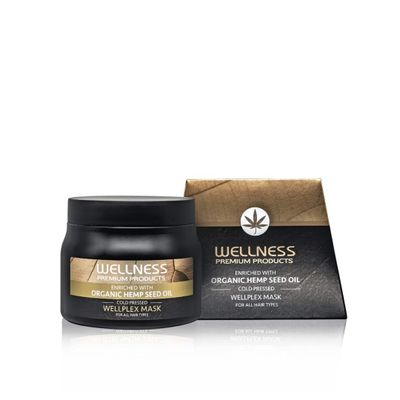 Wellness Premium Wellplex Hair Mask for All Hair Types Enriched with Organic Cold Pressed Hemp Seed Oil Clean Beauty Ingredients (500 mL)