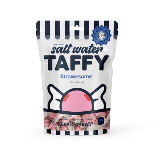 Taffy Shop Strawsome, Strawberry Salt Water Taffy - Gourmet Soft Chewy Candy, Bulk Sweet Snack, Fresh Gift Gluten-Free, 140 Individually Wrapped Pieces (32oz)