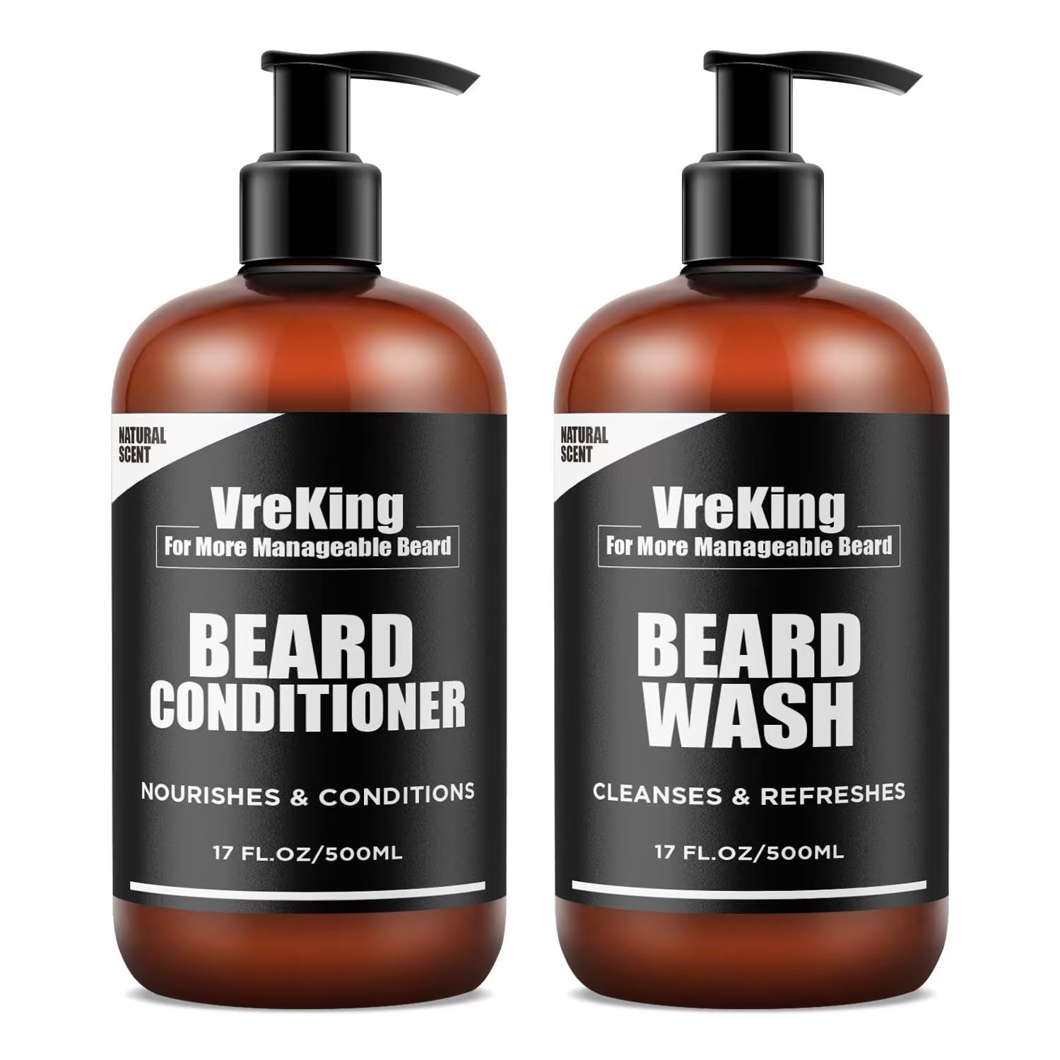 VreKing Mens Beard Wash And Beard Conditioner Bundle Set For Men, Face And Beard Shampoo And Conditioner Set For Men wBiotin Facial Hair Growth Formula Dandruff, Gifts For Men, 500ml2