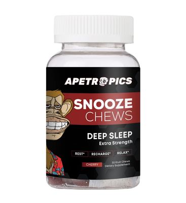 Apetropics Snooze Chews - Deep Sleep Gummy with L-Theanine, Chamomile, Melatonin, Tart Cherry and Magnesium - Cherry Flavor, 30 Count - Gluten-Free, Vegan, Non-GMO, and Gelatin-Free