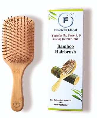 Fibrotech Global Bamboo Hair Brush for Hair Growth - Wooden Paddle Brush with Bamboo Bristles Handle - Anti-Frizz, Scalp Massage Detangling for Curly, Thick, Thin Straight Hair