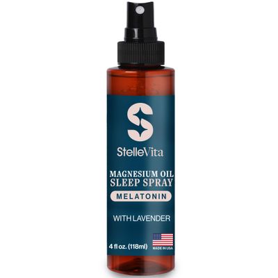 StelleVita Magnesium Oil with Melatonin Sleep Spray and Lavender 4oz - Topical Melatonin Magnesium Spray for Feet, Sleep and Relaxation 100 Natural Made in USA