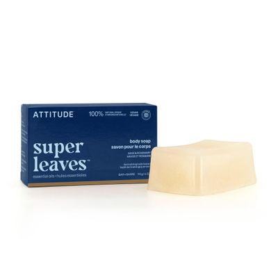 ATTITUDE Body Soap Bar, Natural Origin,Protects and Softens Dry Skin, Coconut Olive Oils, For Men and Women, EWG verified Vegan, Sage Rosemary, 4 Oz