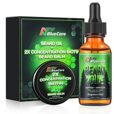 NEWBLUECARE Beard Oil and Beard Balm for Men - Beard Growth Kit for Beard Soften and Moisture - Natural Organic Jojoba, Argan, Shea Butter - Beard Care Kit for Dad, Husband, Boyfriend, Green