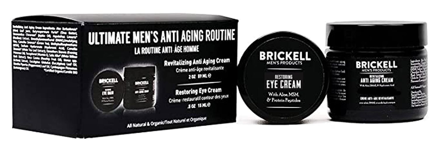 Brickell Men&#39;s Ultimate Anti-Aging Routine, Anti-Wrinkle, Night Face Cream and Eye Cream to Reduce Puffiness, Wrinkles, Dark Circles, Under Eye Bags, Natural and Organic, Unscented