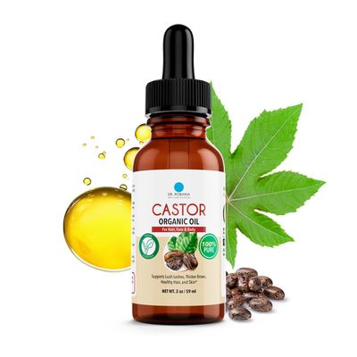 Dr. Robaina 100 Pure Organic Castor Oil - Cold-Pressed for Hair Growth, Deep Skin Hydration, Eyelash Eyebrow Strengthening - Vegan, Natural Moisturizer, Made in USA