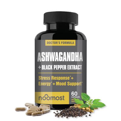NooMost Organic Ashwagandha Capsules wBlack Pepper Extract as Vegan Ashwagandha Supplements for Anti Stress Relief, Natural Mood Support, Energy Focus-60 Capsules