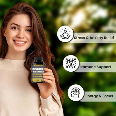 NooMost Organic Ashwagandha Capsules wBlack Pepper Extract as Vegan Ashwagandha Supplements for Anti Stress Relief, Natural Mood Support, Energy Focus-60 Capsules