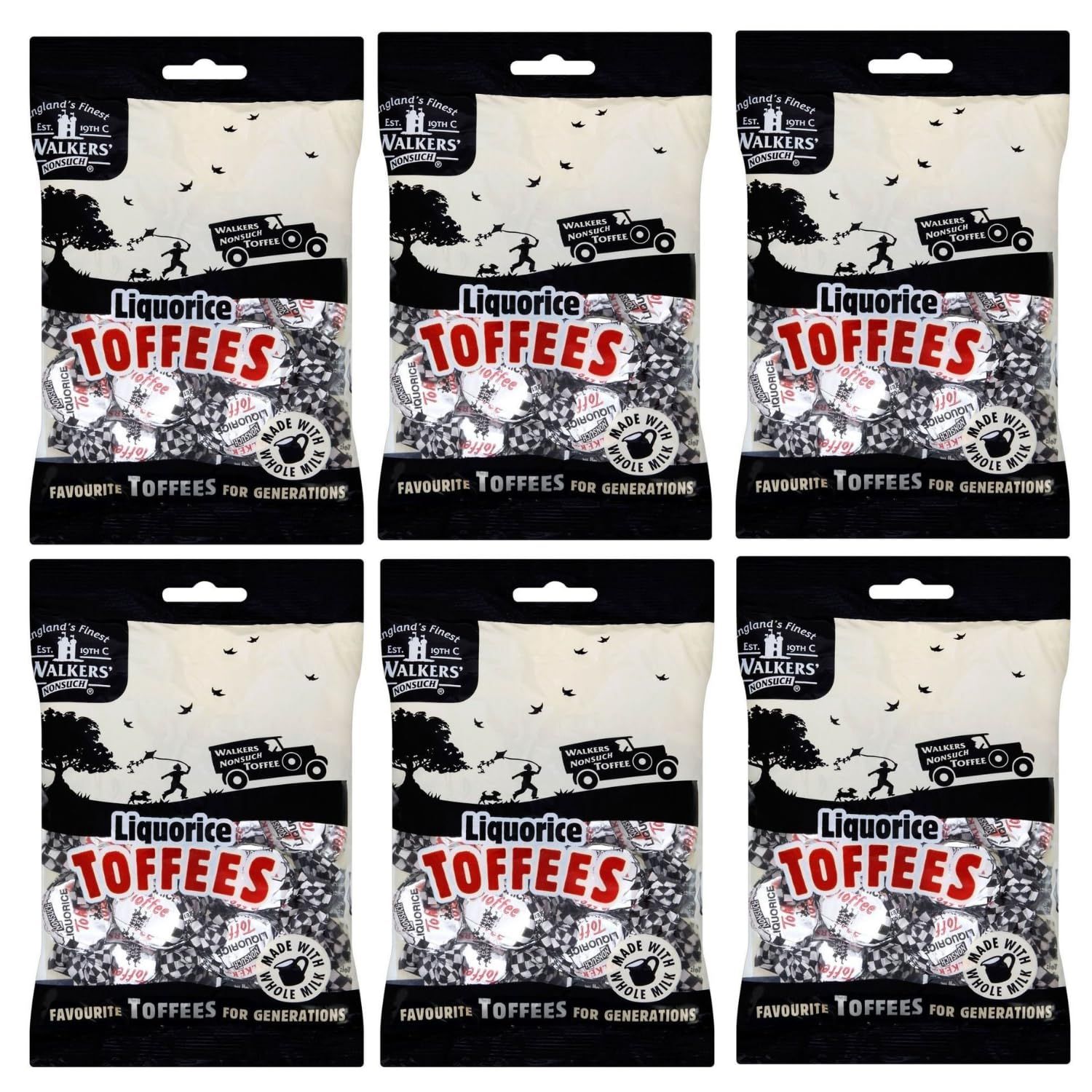 Walkers&#39; Nonsuch Liquorice Toffees with Condensed Milk Black Treacle Imported from the UK Traditional British Candy Old Fashioned Licorice Toffee 5.29 Oz (Pack of 6)