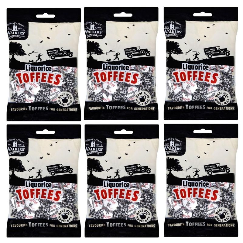 Walkers' Nonsuch Liquorice Toffees with Condensed Milk Black Treacle Imported from the UK Traditional British Candy Old Fashioned Licorice Toffee 5.29 Oz (Pack of 6)