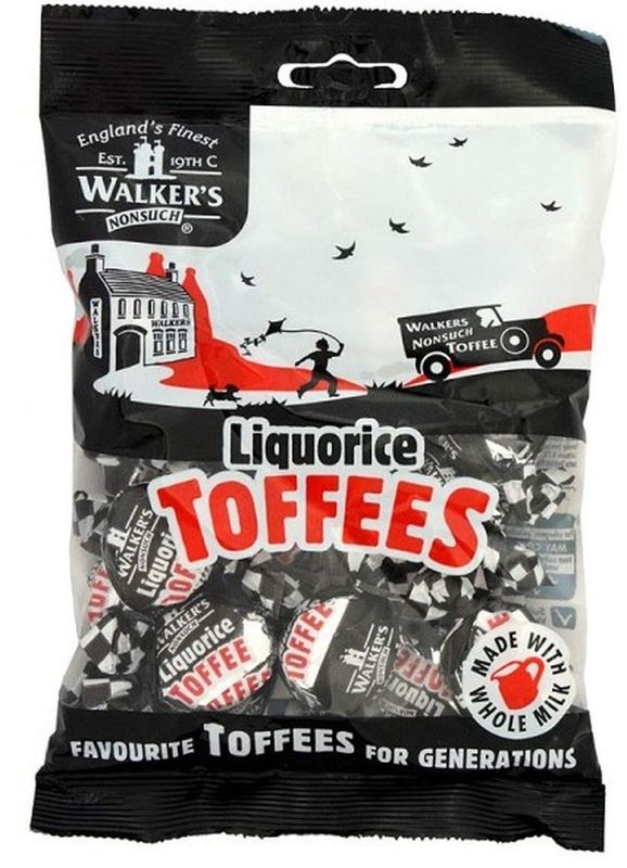Walkers' Nonsuch Liquorice Toffees with Condensed Milk Black Treacle Imported from the UK Traditional British Candy Old Fashioned Licorice Toffee 5.29 Oz (Pack of 6)