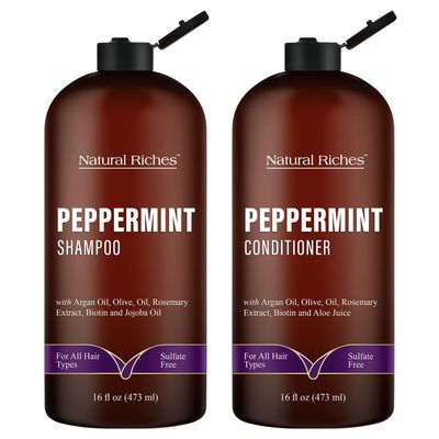 Natural Riches Peppermint Shampoo Conditioner Set - Clarifying Formula for Thinning Hair, Fights Hair Loss, Promotes Hair Growth, Hydrating Refreshing, Sulfate Free for Men Women, 16 fl oz each