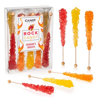 Candy Envy - Dragon&#39;s Breath Rock Candy Sugar Sticks - 10 Individually Wrapped Treats - Red, Orange, Yellow