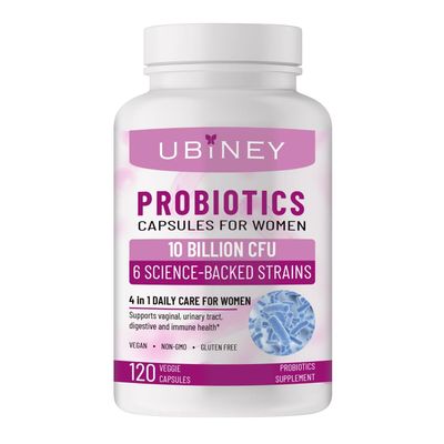 Ubiney Women&#39;s Probiotic - 10 Billion CFU, 6 Strains for Gut Vaginal Health, 4-in-1 Support with Cranberry, Prebiotics Enzymes, Vegan, Non-GMO, Gluten-Free, 120 Capsules, 60-Day Supply