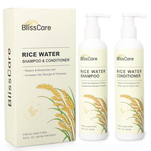 BlissCare Rice Water Shampoo and Conditioner Set, Strengthen and Revitalize Hair, Nourish Damaged Hair for Women and Men, Hair Care, Restore Shine, Infused with Biotin, Citrus Peel, Rosemary