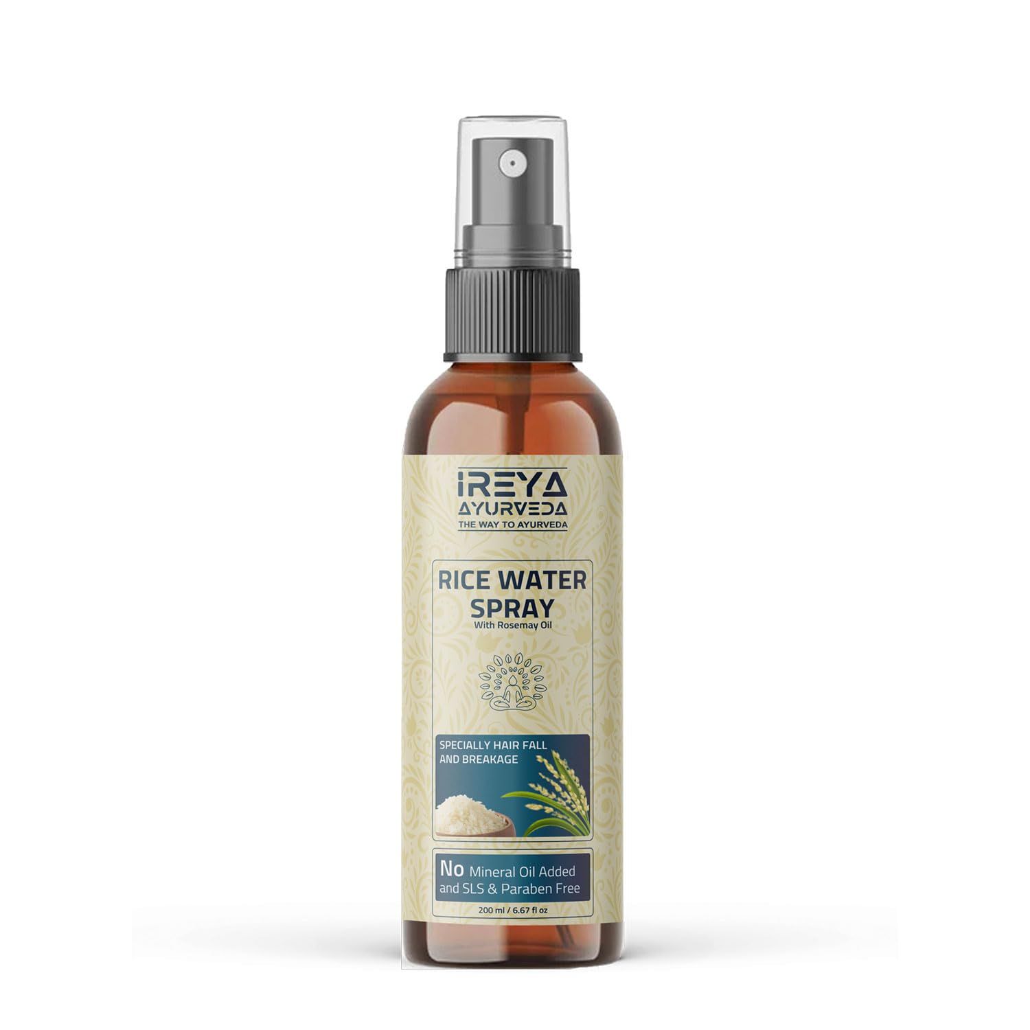 Ireya Ayurveda Rice Water SprayToner, 200ml (6.76oz) with Rosemary, Aloevera Extract Fermented Rice Water Serum for Hair Growth, Strengthen Thicken Hair Mist for Women Men