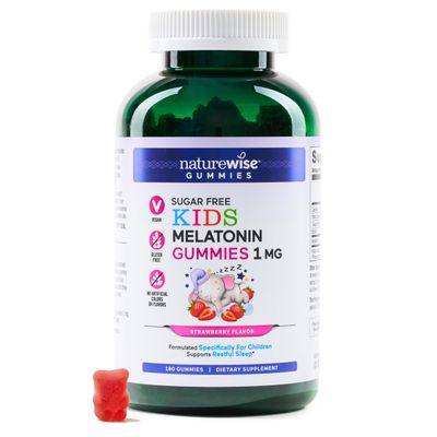 NatureWise Kids Melatonin 1 mg Sugar-Free Gummies for Children Ages 4 Up - Non-Habit Forming Sleep Aid - Strawberry Flavored - Vegan, No Gluten, Non-GMO - 180 Count6-Month Supply