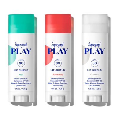 Supergoop! PLAY Lip Shield SPF 30 with Mint, Strawberry Coconut - 3 Pack - Lip Balm - Moisturizing Treatment For Dry Cracked Lips - Clean Ingredients Broad Spectrum UV Protection