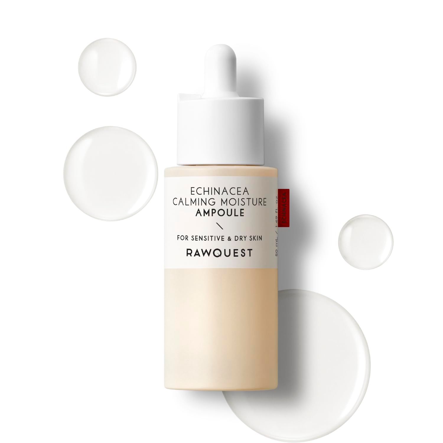 RAWQUEST- Echinacea Face Serum Ampoule for Instant Soothing, Skin Barrier Care, Hydration, Wrinkle improvement Brightening wHyaluronic Acid Niacinamide for Dry Sensitive Skin 1.7 Fl oz 50 ml