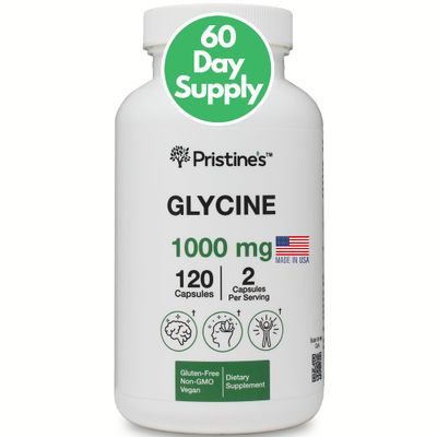 PRISTINE&#39;S Glycine 1000MG Amino Acid Sleep Support Supplement Capsules - 60 Day Supply - Muscle Recovery, Collagen Kidney Support Supplement - Vegan, Non GMO, Gluten Free