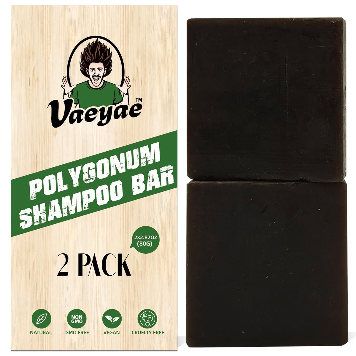 VAEYAE Polygonum Multiflorum Dark Shampoo Bar For Thinning Hair Growth Darking, Gray Hair Loss Reverse Products, Thicker Fuller Regrowth Solid Conditioner Soap For Men Women 2pcs