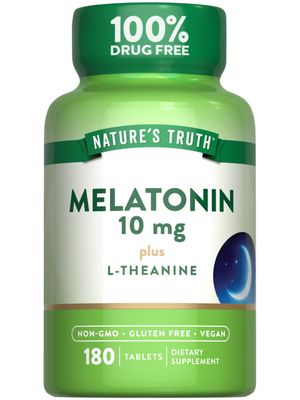 Nature&#39;s Truth Melatonin Tablets 10mg 180 Count with L-Theanine 100 Drug Free Supplement for Adults Vegan, Non-GMO Gluten Free Supplement