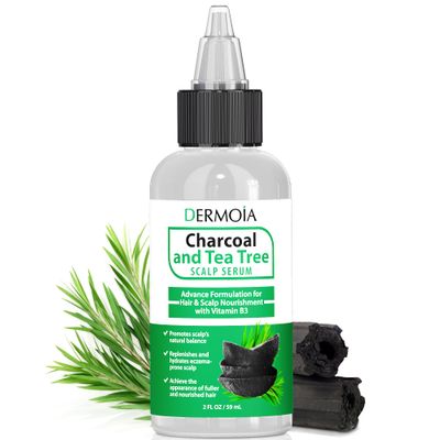 DERMOIA Scalp Serum with Charcoal Tea Tree - Non GMO Scalp Moisturizer for Dry Itchy Scalp Relief - Fragrance Free Serum with Tea Tree Oil for Scalp Treatment - Rejuvenating Hair Serum with Vitamin
