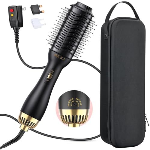 110250V Dual Voltage Hair Dryer Brush for International Travel, EUUK Plug Adapter Travel Case Included, Europe Travel Essentials for Women