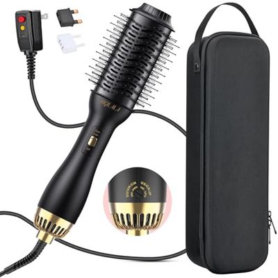 110250V Dual Voltage Hair Dryer Brush for International Travel, EUUK Plug Adapter Travel Case Included, Europe Travel Essentials for Women