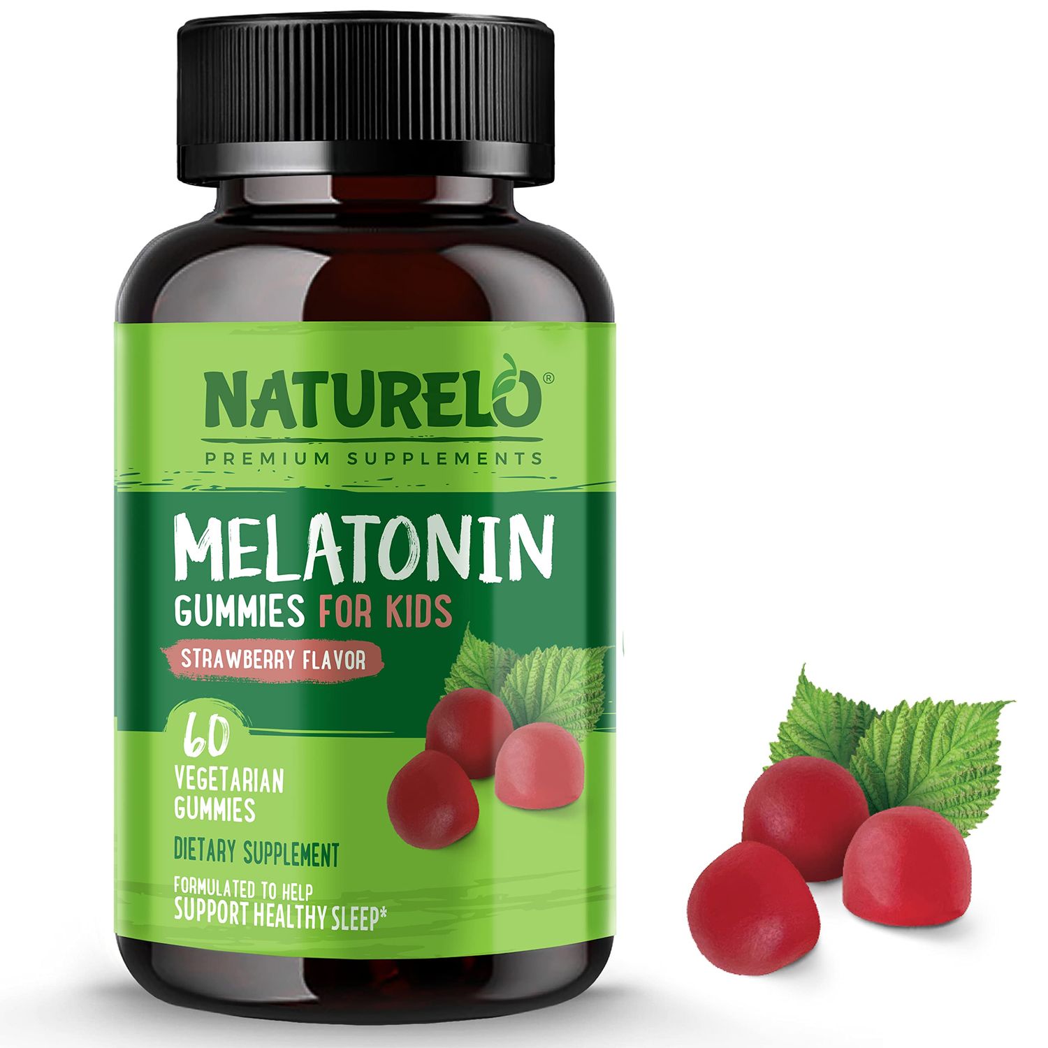 NATURELO Melatonin Gummies for Kids - Non-GMO, Gluten-Free, Soy Free - Strawberry Flavor - Gentle Sleep Supplement - 60 Vegetarian Gummies