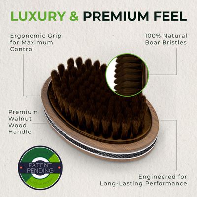 360 Wave Natural Boar Bristle Beard Brush for Men - Hair Growth Follicle Stimulator Boosts Circulation - Detangles Exfoliates - Beard Oil Grooming Tool - Walnut Wood Rubber Grip - Alpha Organics
