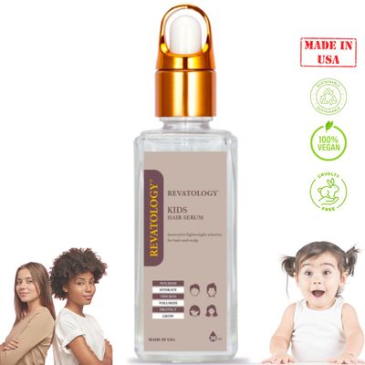 REVATOLOGY Kids Hair Serum (Made in USA) for Hair Thickness, Strength, Growth and Scalp Revitalization for straight, curly, waivy, coiled hair in toddlers, children, adults - chemical cruelty free