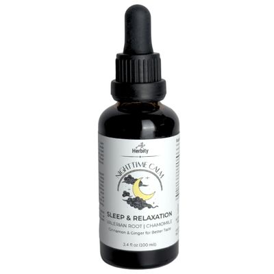 Herbity Nighttime Calm - Valerian Chamomile Sleep Drops with Cinnamon Ginger - Alcohol-Free Herbal Tincture for Relaxation Wind-Down (3.4 fl oz)