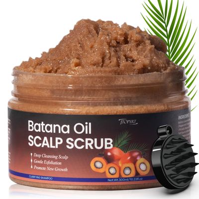 Batana Oil Scalp Scrub: Itchy Scalp Relief Dandruff Shampoo 2 in 1 Shampoo Exfoliating Scalp Exfoliator for Women Men 300ml 10.23floz
