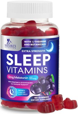 Sleep Gummies - 12mg Melatonin Natural Sleep Vitamin Supplement Formula with L-theanine, Chamomile, Lemon Balm - Extra Strength Sleep Gummy, Non-Habit Forming Restful Sleep Women Men - 60 Gummies