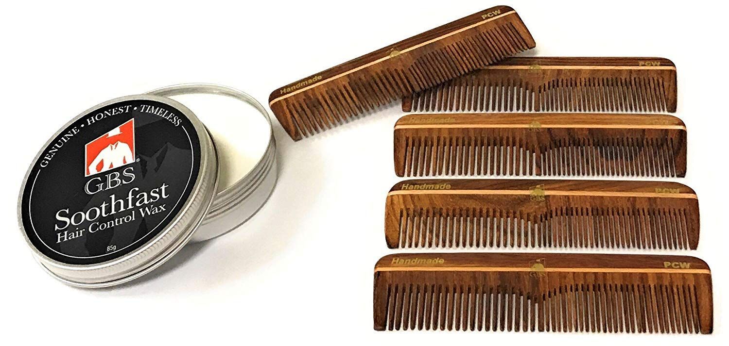 G.B.S Mens 7&quot; Dressing Combs Hair Care Set- for Mens Hairstyle Soothfast Control Hair Wax Jar, 4 Handmade Coarse Fine Combs - For Daily Grooming, Perfect Hair Care