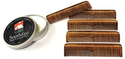 G.B.S Mens 7&quot; Dressing Combs Hair Care Set- for Mens Hairstyle Soothfast Control Hair Wax Jar, 4 Handmade Coarse Fine Combs - For Daily Grooming, Perfect Hair Care