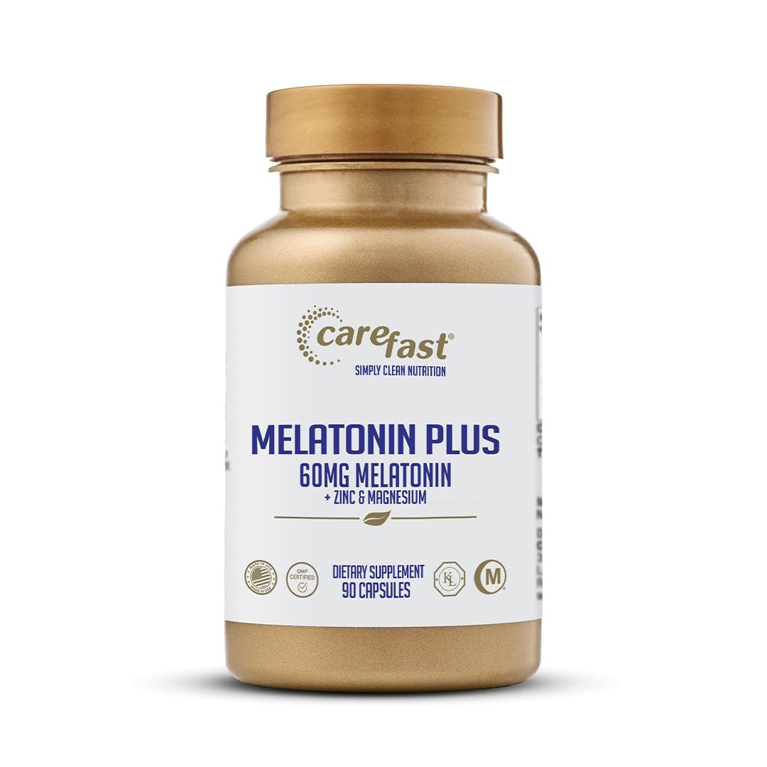 CAREFAST 60mg Melatonin Plus Extra Strength High Dose Sleep Supplement 90 Capsules - Veggie Capsules - Fast Acting Formulated by Dr Shallenberger with Zinc Magnesium for Maximum Quick Absorption