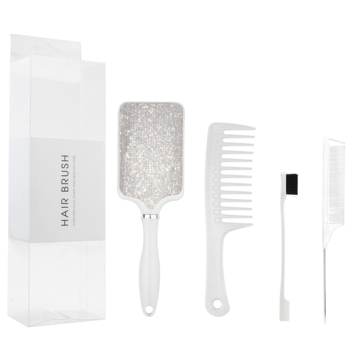 Hair Brush Set Anti Static Massage Vent Hair Brush Detangling Brush with Wide-toothed-comb Paddle Brush for Women Men Pearlized Silver Colour