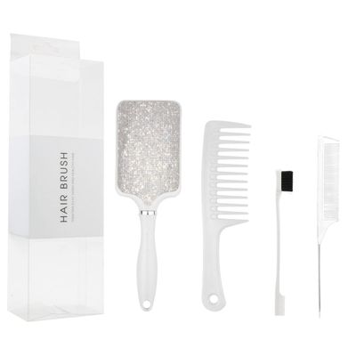 Hair Brush Set Anti Static Massage Vent Hair Brush Detangling Brush with Wide-toothed-comb Paddle Brush for Women Men Pearlized Silver Colour