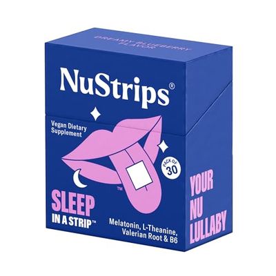 NuStrips Sleep in a Strip Oral Sleep Strips with 5mg Melatonin, Valerian Root, L-Theanine, and Vitamin B6 Works Faster Than Gummies 100 Natural 30 Individually Wrapped Strips