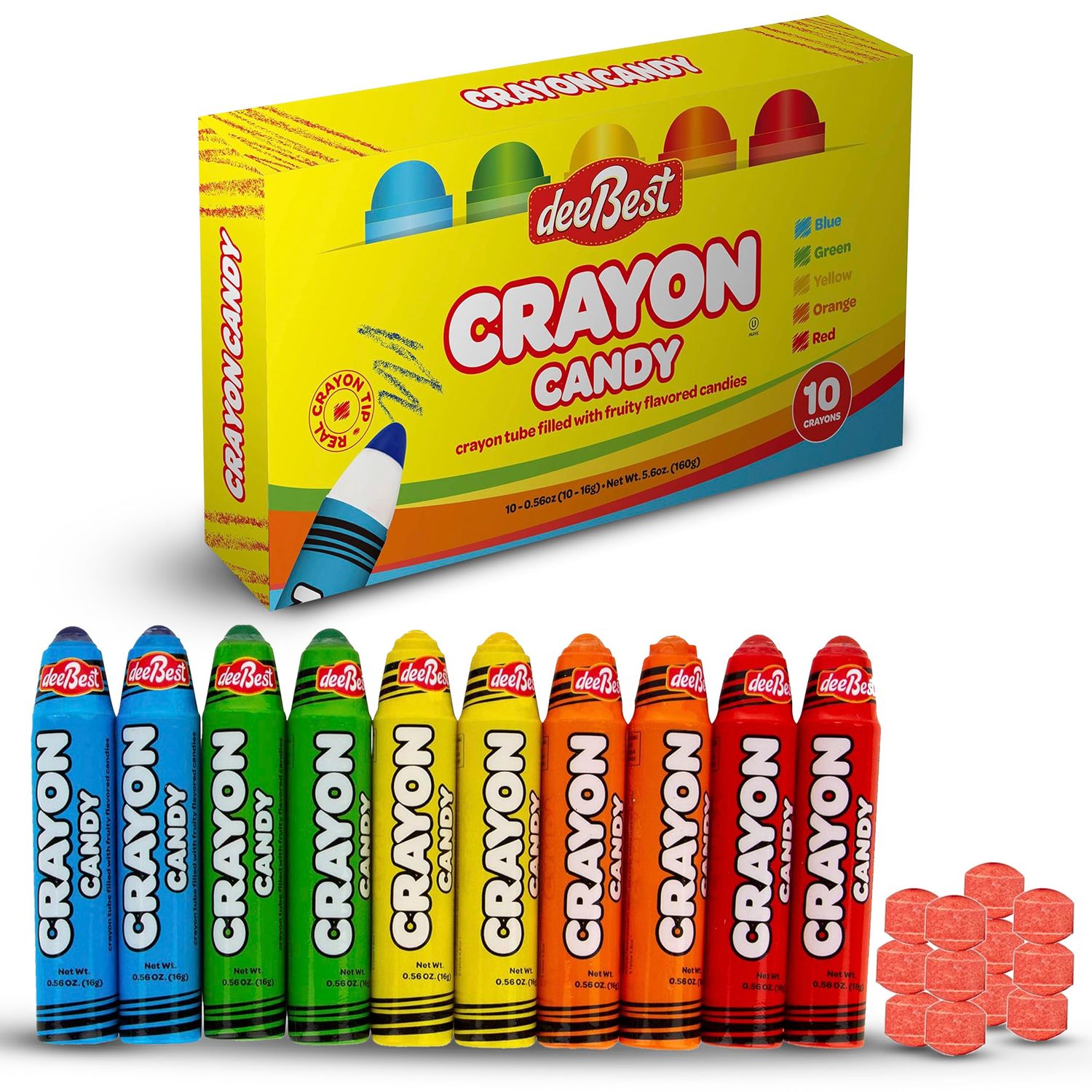 Crayon Candy - 10 Working Crayon Tube Filled with Fruit Flavored Assorted Kosher Candy- Crayon Box Individually Wrapped Back To School Crayon - Fun Gag Gifts Edible Crayons for Marines