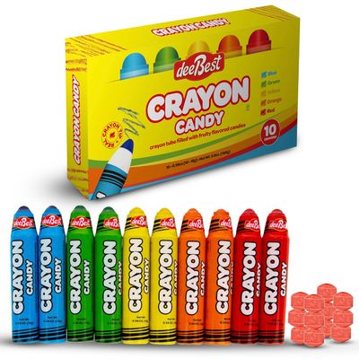 Crayon Candy - 10 Working Crayon Tube Filled with Fruit Flavored Assorted Kosher Candy- Crayon Box Individually Wrapped Back To School Crayon - Fun Gag Gifts Edible Crayons for Marines